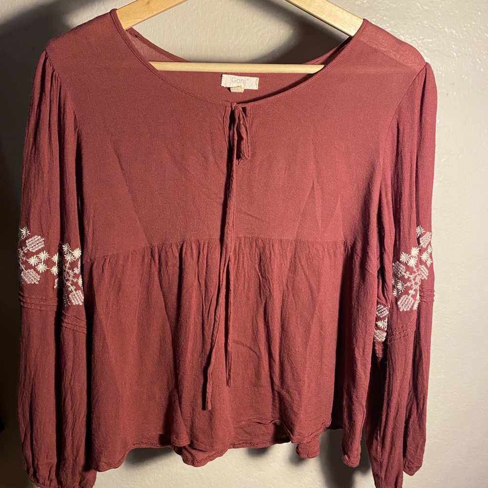 red/pink long sleeve blouse